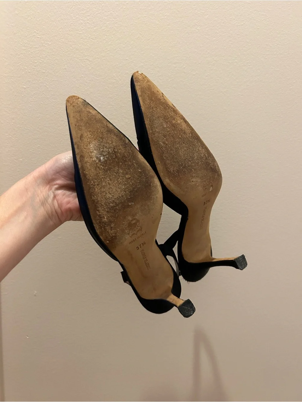 Manolo Blahnik Carolyne Black Pointed-Toe Slingback Heels